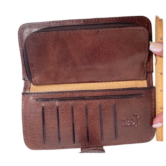 Vtg. Genuine Leather Tooled Flower Brown Multi Card Change Mirror Bi-Fold Wallet - Picture 8 of 9